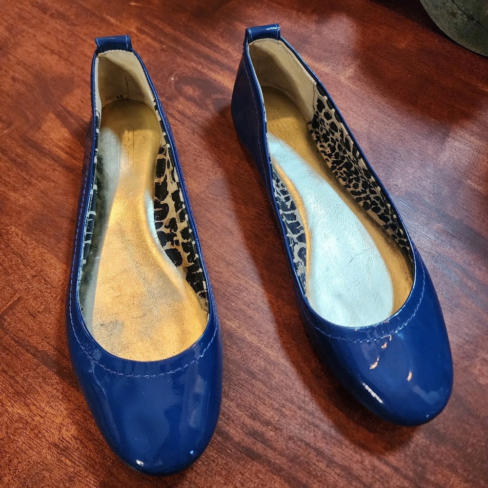 Coach Turnlock Anora Blue Patent Flats Sz.9 Pre-owned